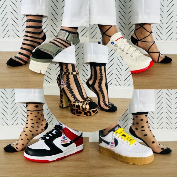 ⭐New Women Socks 5 Pairs Transparent Silk Elastic Mesh Elegant Multi design Fun⭐ - Picture 1 of 8